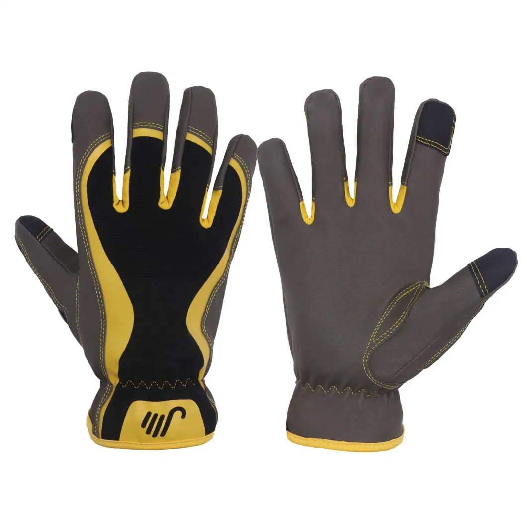 Prisafety High Performance Yellow PU Fabric Mechanic Work Gloves Outdoor Sport Cycling Gloves for Men