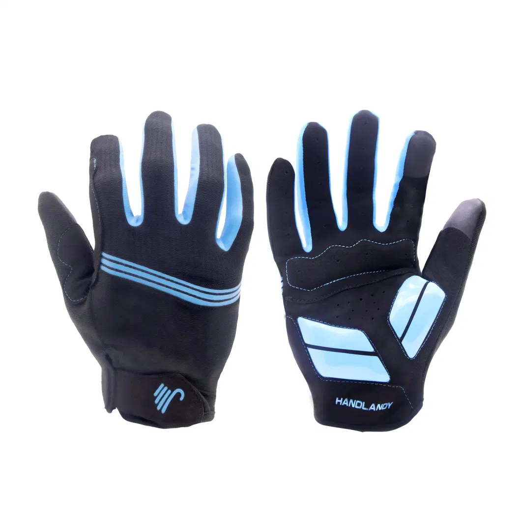 Prisafety Breathable Flexible Blue Full Finger Padding Palm Grip Sport Riding Gloves Touch Screen Cycling Bicycle Gloves for Men