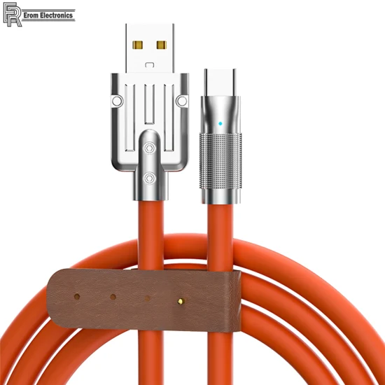 OEM/ODM 120 Вт 6A USB-кабели для передачи данных из цинкового сплава типа C, утолщенный светодиодный индикатор, кабель для быстрой зарядки телефона, кабель для передачи данных
