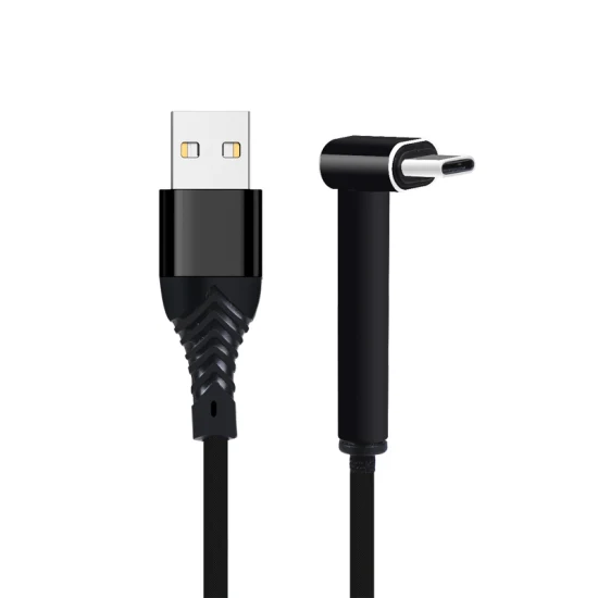 Плетеный угловой USB-кабель 90 градусов, прочный, 2,4 А, тип C, кабель для быстрой зарядки данных для телефона Android, 2,0 м